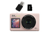 5K HD Dual Screen Digital Camera Point and Shoot Selfie Camera with LED Fill Light - Pink