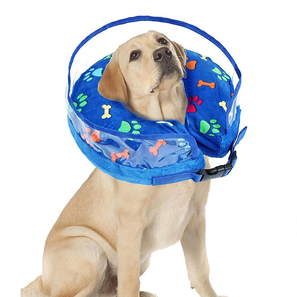 Soft Inflatable Pet Dog Cone Collar Anti Licking Scratching Blue - XL
