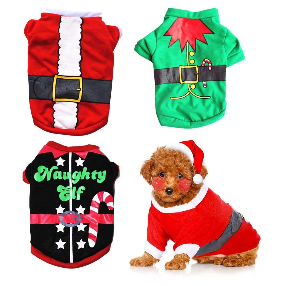 3Pcs Christmas Dog Cat T-Shirt Clothes Vest Puppy Pet Apparel Shirts - L