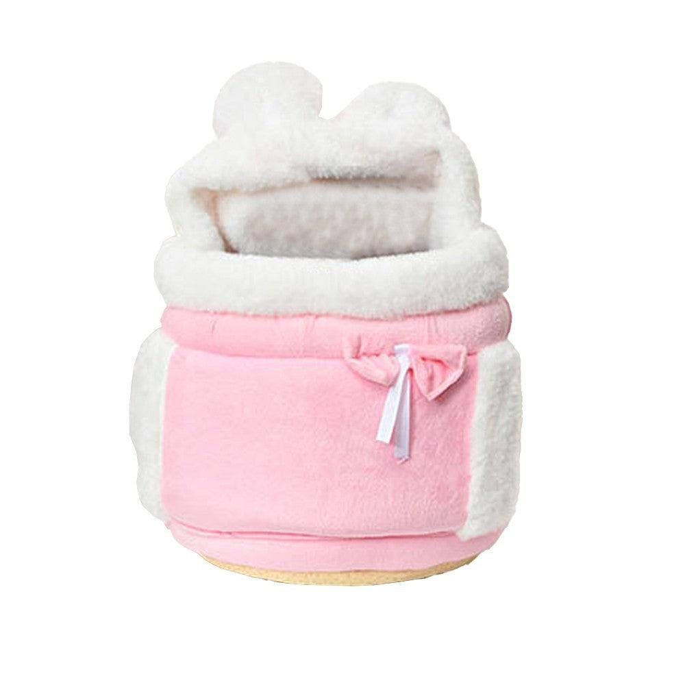 Plush Pet Carrier Backpack Pet Warm Bag with Hand Warmer Pocket Pink - M