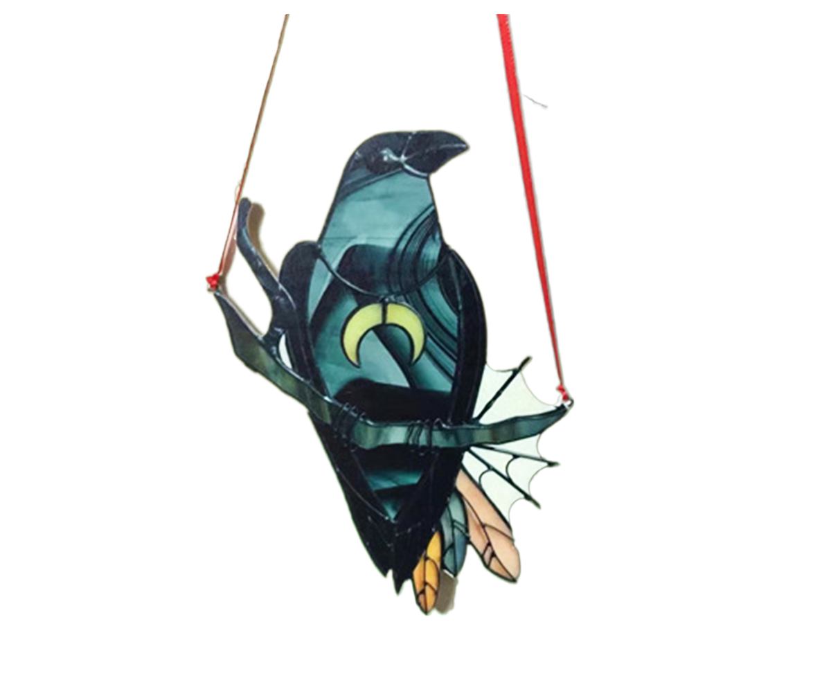 Pendant Crow Pattern Landscaping Ornaments Acrylic Door Wall Hanging Ornaments for Home-Black