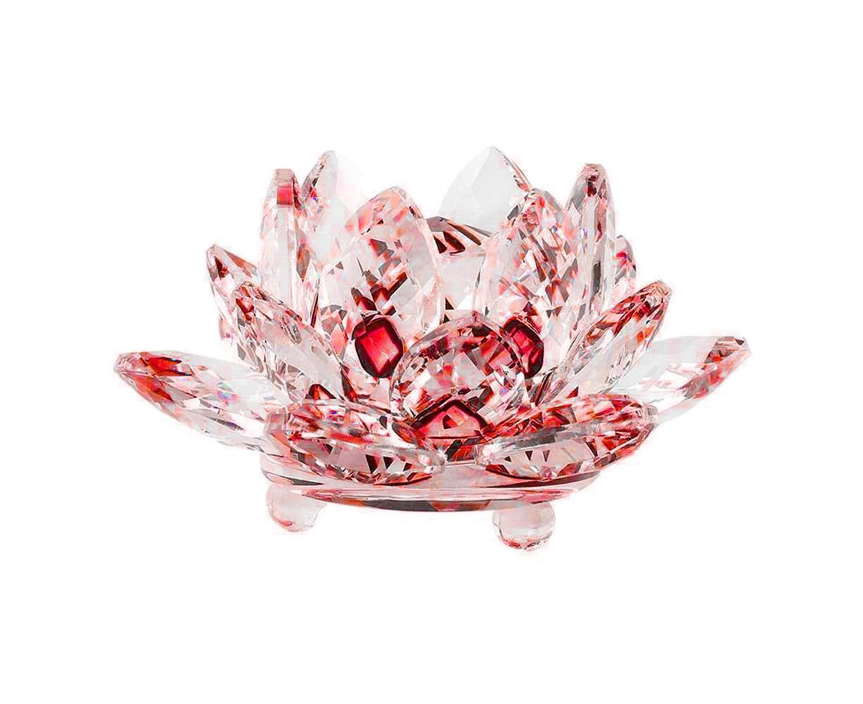Artificial Quartz Crystal Lotus Flower Figurine Wedding Party Decor Souvenir-Red