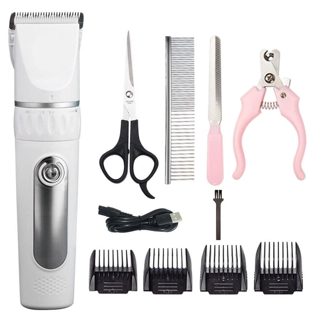 Electric Dog Cat Grooming Kit Cordless Pet Hair Shaver Scissors Clippers Trimmer White