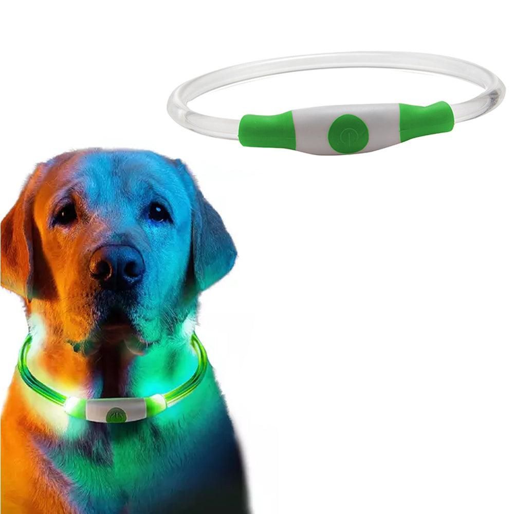 Light-Up Pet Dog Collars USB Rechargeable Pet Collar Adjustable Size Pet Collar Green - S