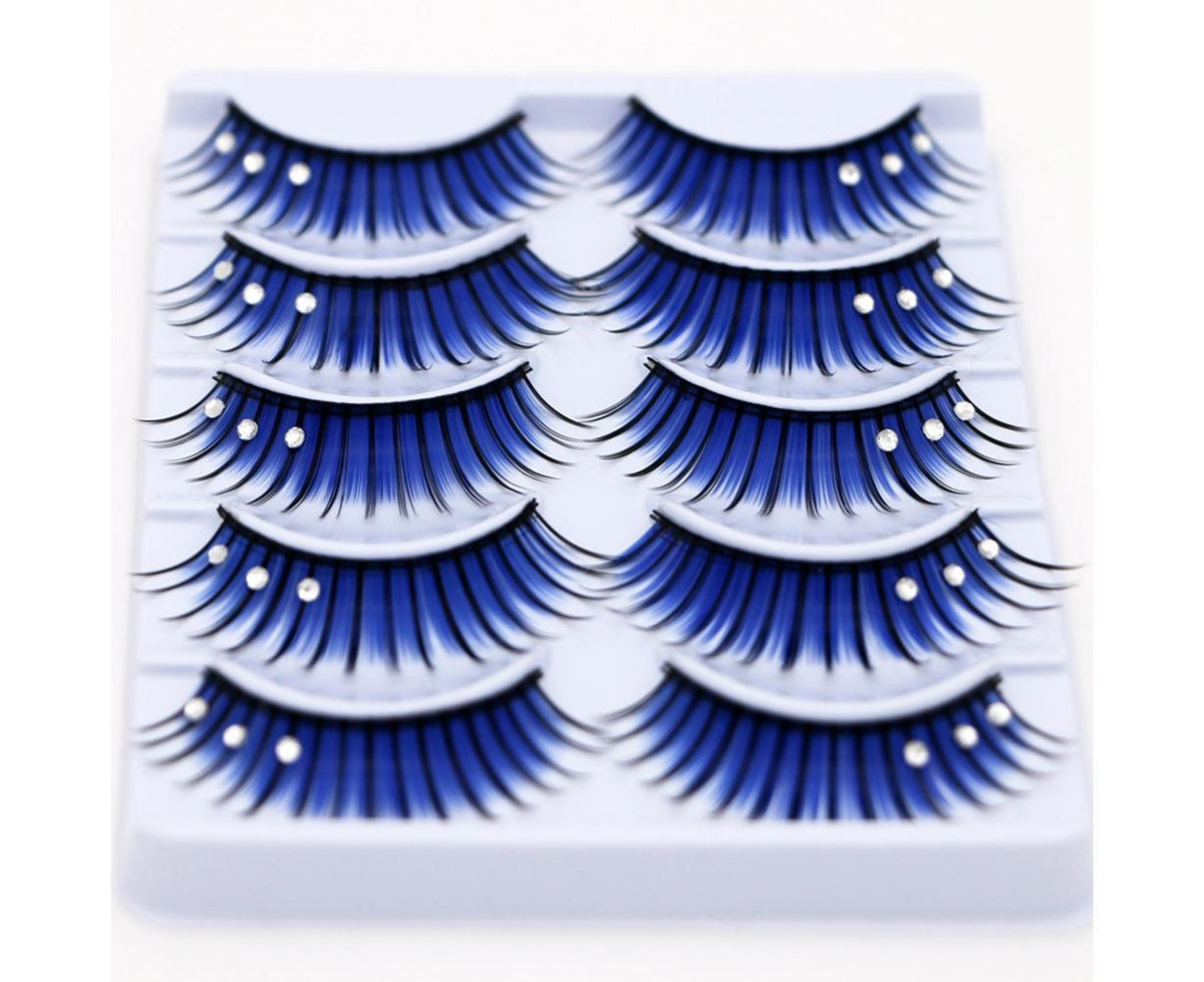 5 Pairs Dual Colors Glitter Rhinestones Artificial Eyelash Party Makeup Tool