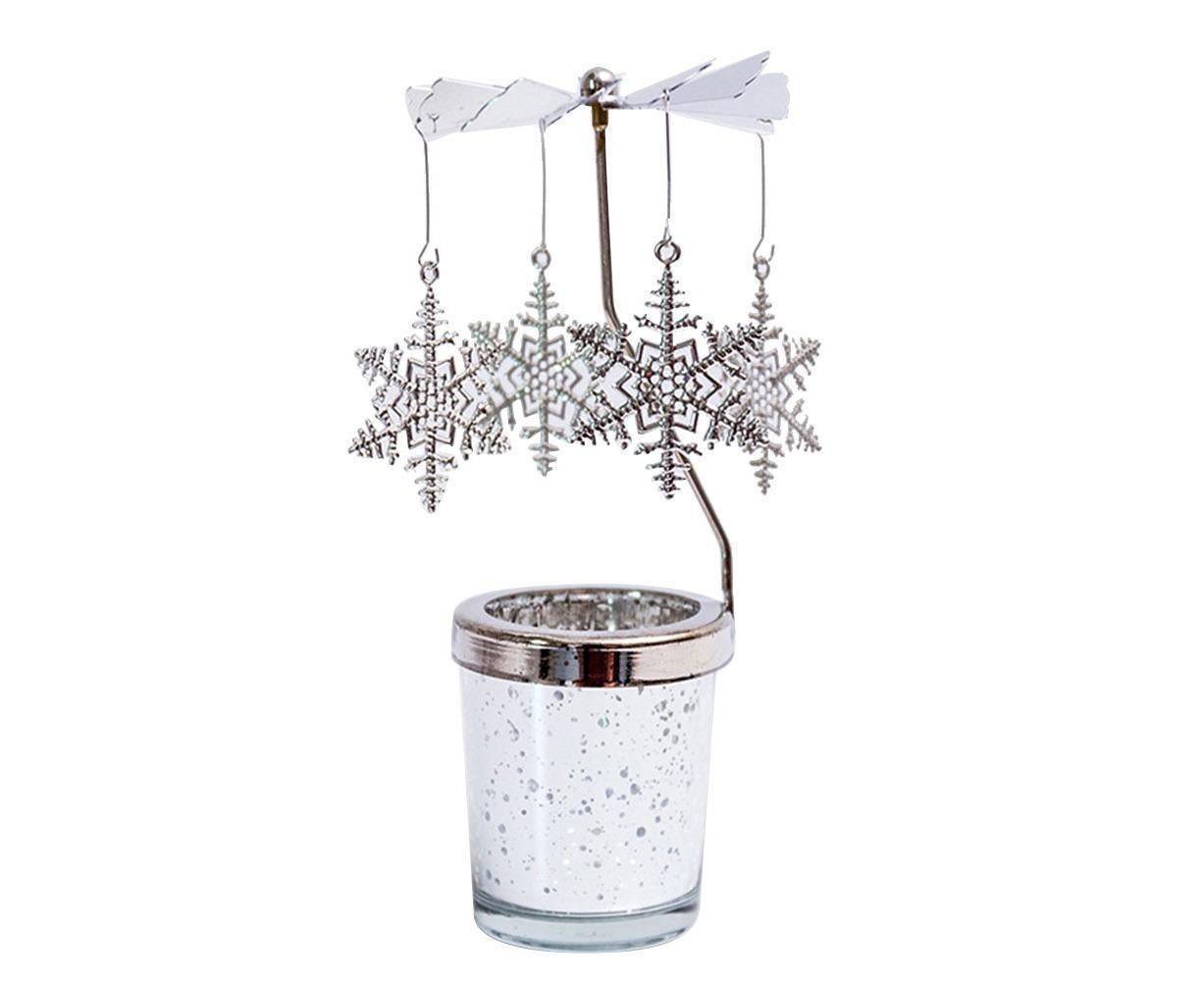 Rotating Carousel Tea Light Hanging Deer Candle Holder Candlestick Room Decor-Snowflake *