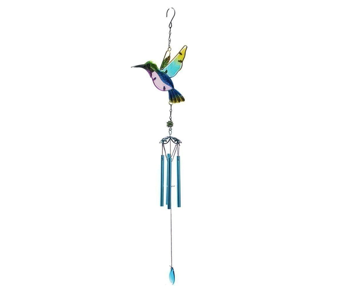 Cute Hummingbird Metal Tubes Wind Chime Bell Home Yard Wall Hanging Ornament-Blue Wind Chime Tube
