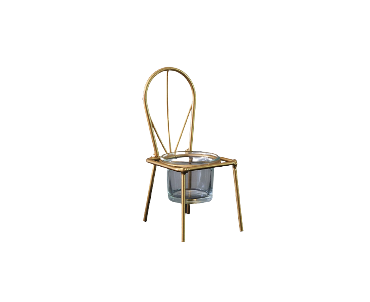 Tabletop Iron Chair Candlestick Potted Ornament Desktop Decoration Candle Holder- B