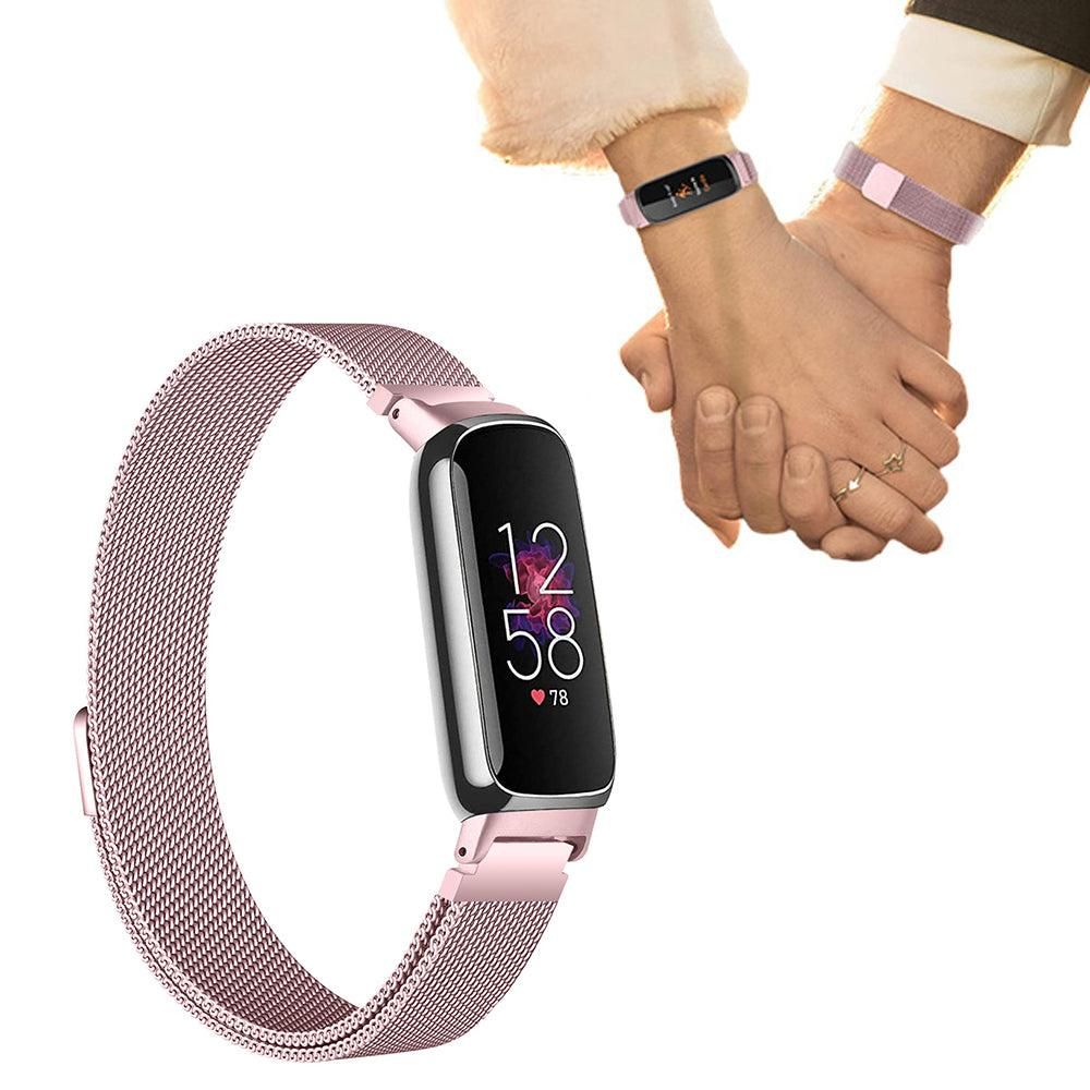 19.5cm Replacement Watch Band Adjustable Stainless Steel Watch Strap Compatible with Fitbit Inspire 3 Watch Pink