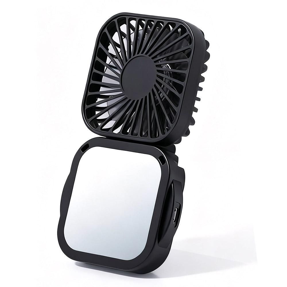 Mini Foldable Neck Hanging Fan Portable USB Rechargeable Personal Cooler Black