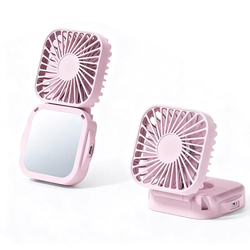Mini Foldable Neck Hanging Fan Portable USB Rechargeable Personal Cooler Pink