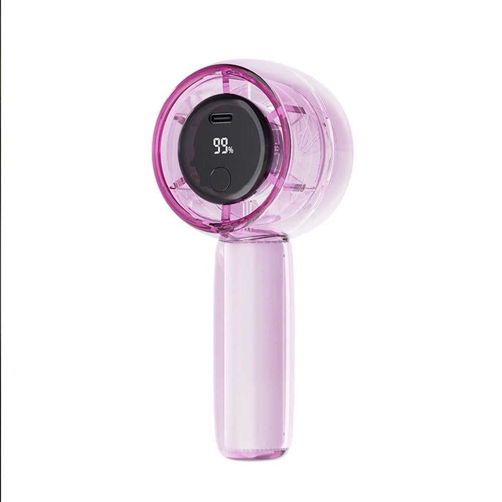 Mini Transparent Handheld Fan with LED Color Display and Rechargeable Battery Purple