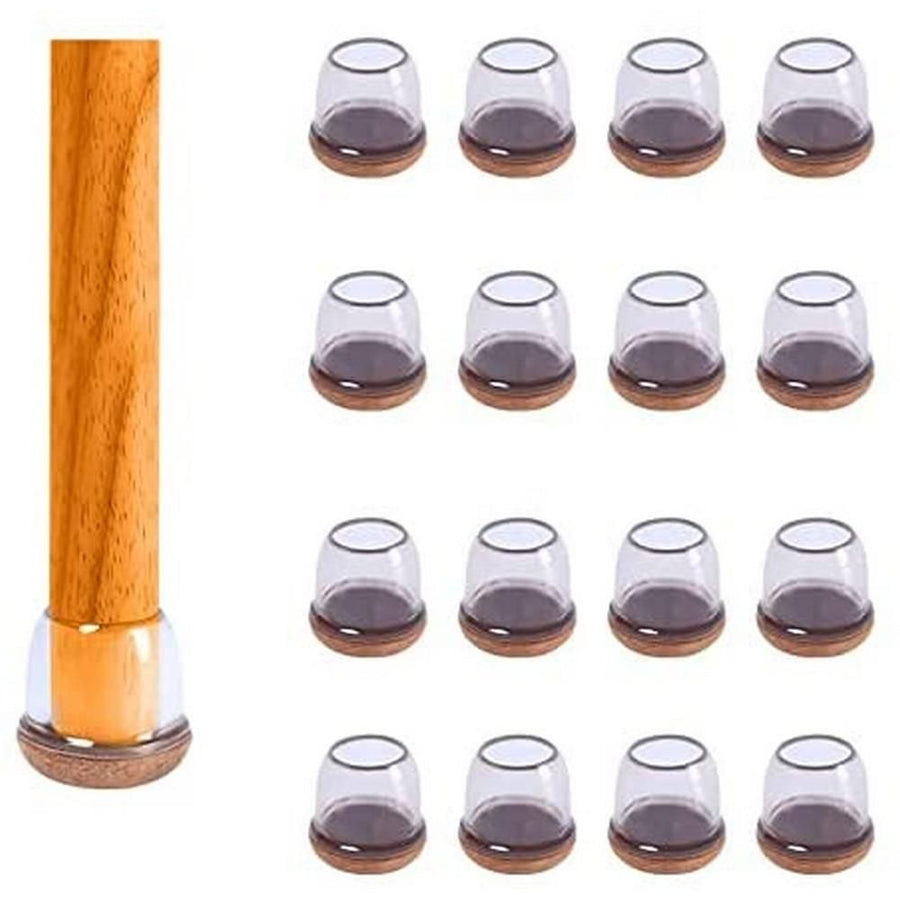 16pcs Silicone Chair Leg Floor Protectors Furniture Leg Feet Cup for Hardwood Floors with Wrapped Felt -Round transparent