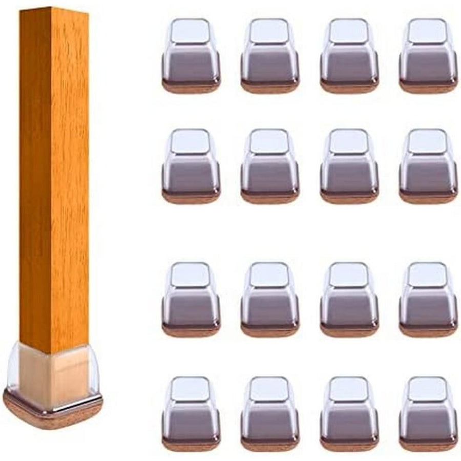 16pcs Silicone Chair Leg Floor Protectors Furniture Leg Feet Cup for Hardwood Floors with Wrapped Felt -Square transparent