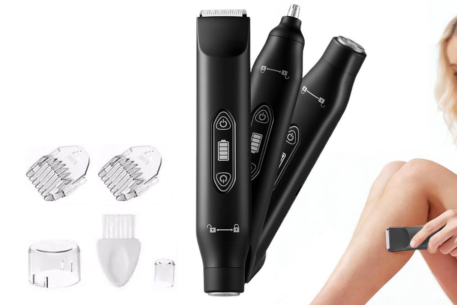 3-in-1 Electric Shaver Nose Hair Trimmer for Face Body Bikini Underarm and Legs - Black