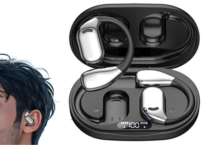 Bluetooth 5.4 Headphones TWS HiFi Stereo Earbuds Over Ear Ear Buds IP6 Waterproof Wireless Earphones LED Display Headset for Gym-Black