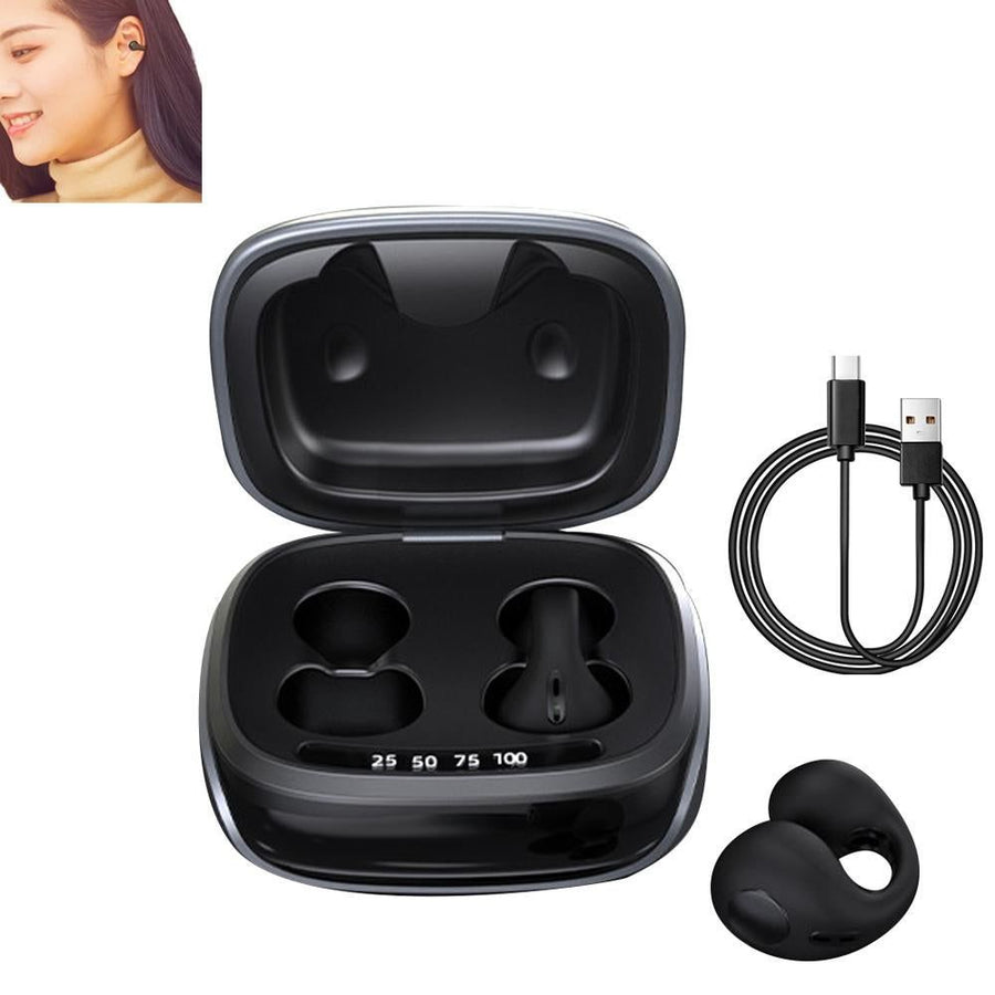 Bluetooth Ear Clip Wireless Headset Clip On Open Ear Earbuds for Sports-Black