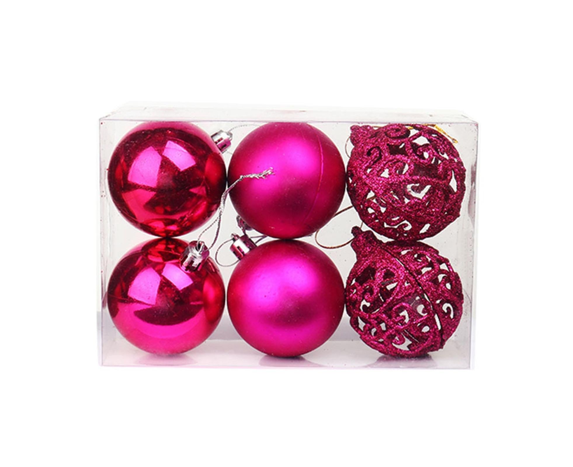 6Pcs Xmas Pendant Electroplating Balls-Rose Red 8cm