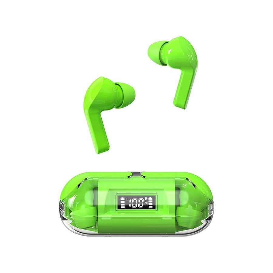 True Wireless Bluetooth Earphones In-ear Transparent Case LED Display Hearing Aid Mini Headphones Earbuds -Green