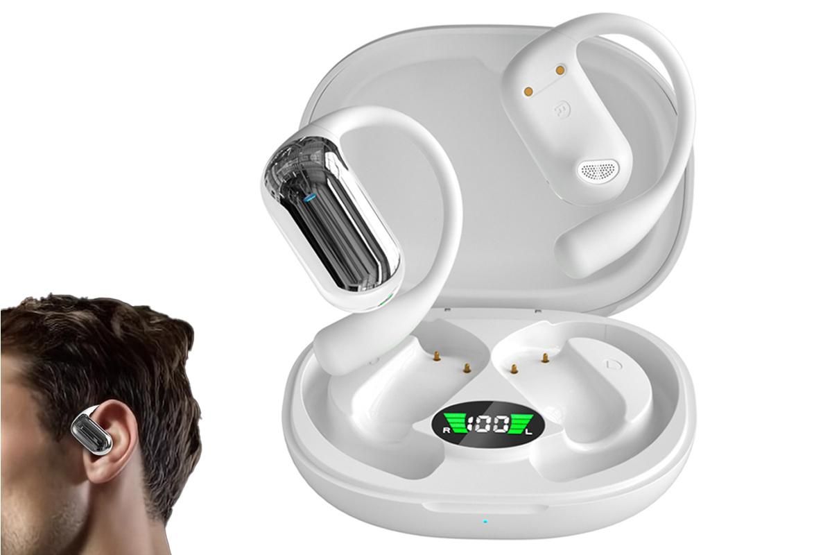 Wireless Earbud Bluetooth Compatible 5.4 Sports Earhook Earphone Earbuds-White