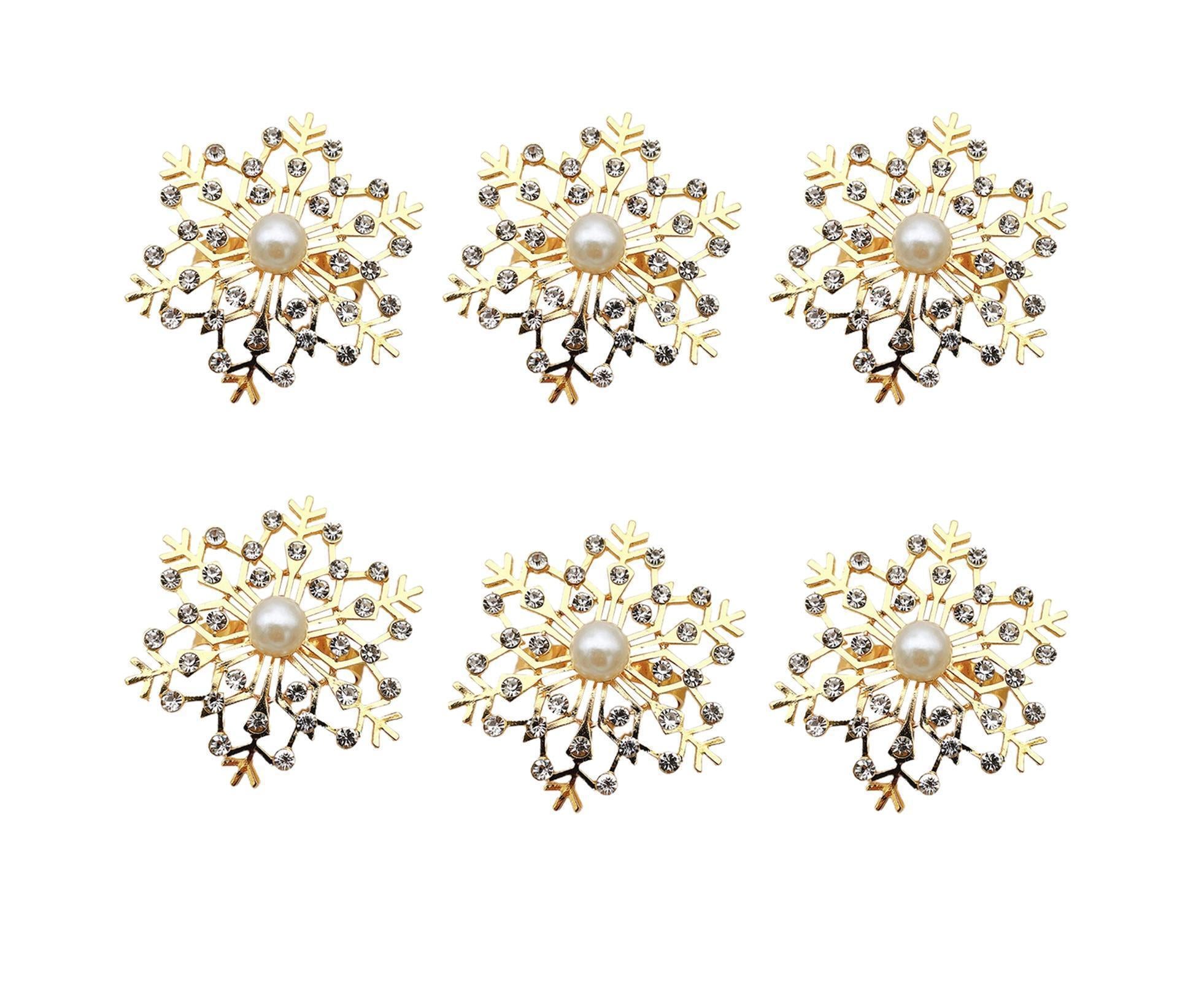 6Pcs Snowflake Napkin Ring Creative Clip-Golden