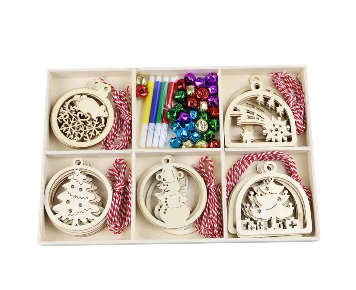 30Pcs Wood Christmas Tree Ornament Snowman Star Letter Hanging Pendant Decor-B