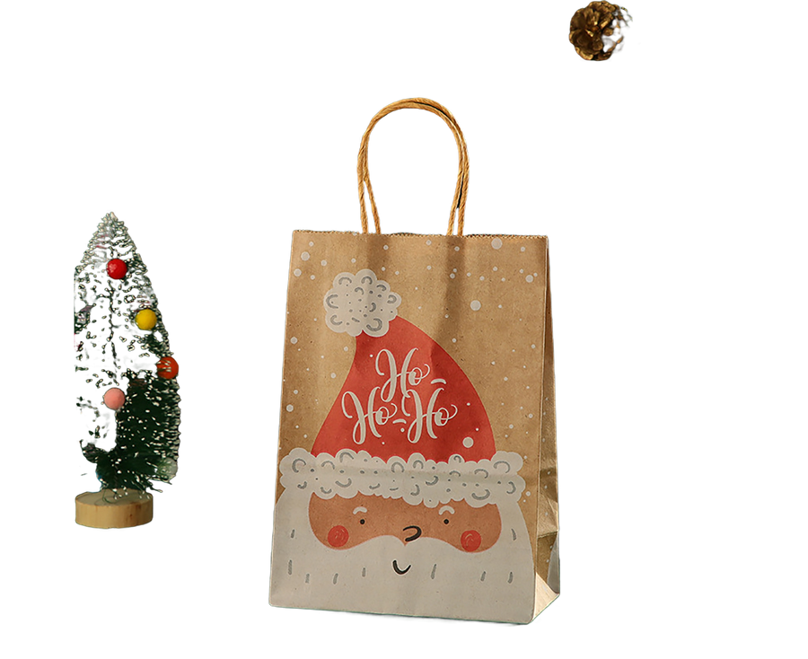 12Pcs Eye-catching Christmas Gift Bags Folding Cartoon Kraft Paper Printed Gift Pouch for Holiday-S