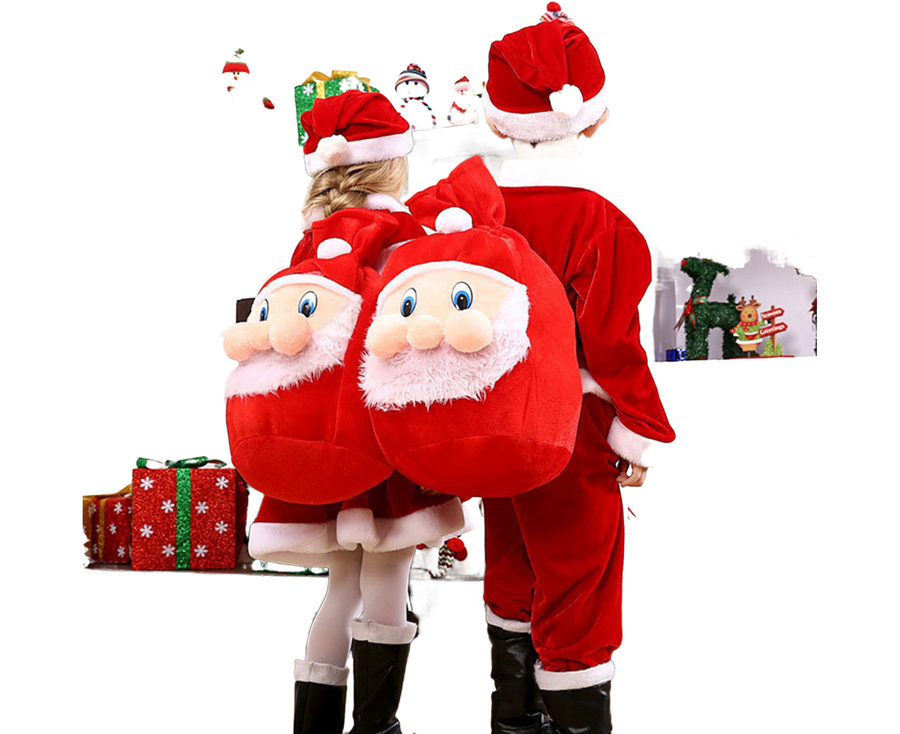 Xmas Candy Bag 3D Santa Velvet-Red
