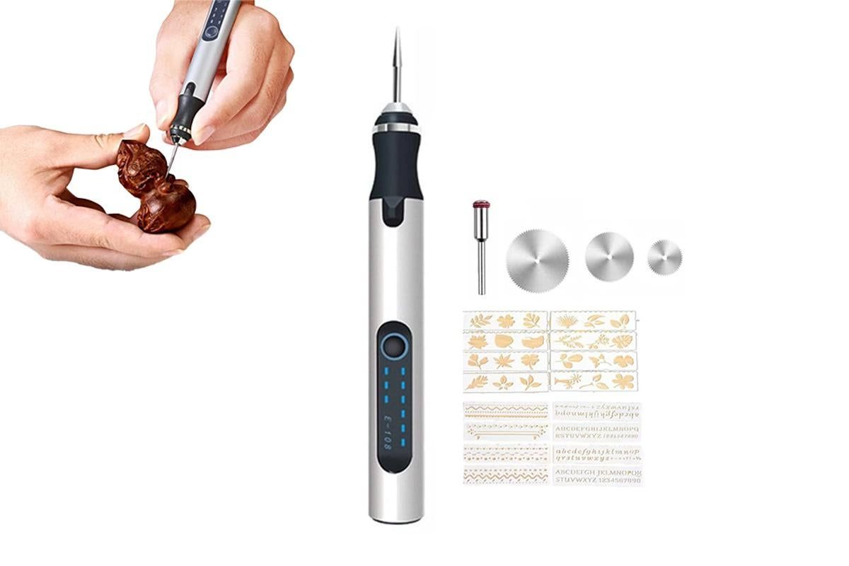 Electric Micro Engraver Pen DIY Engraving Tool Kit Cordless Portable Rechargeable Engraving Pen-Silver