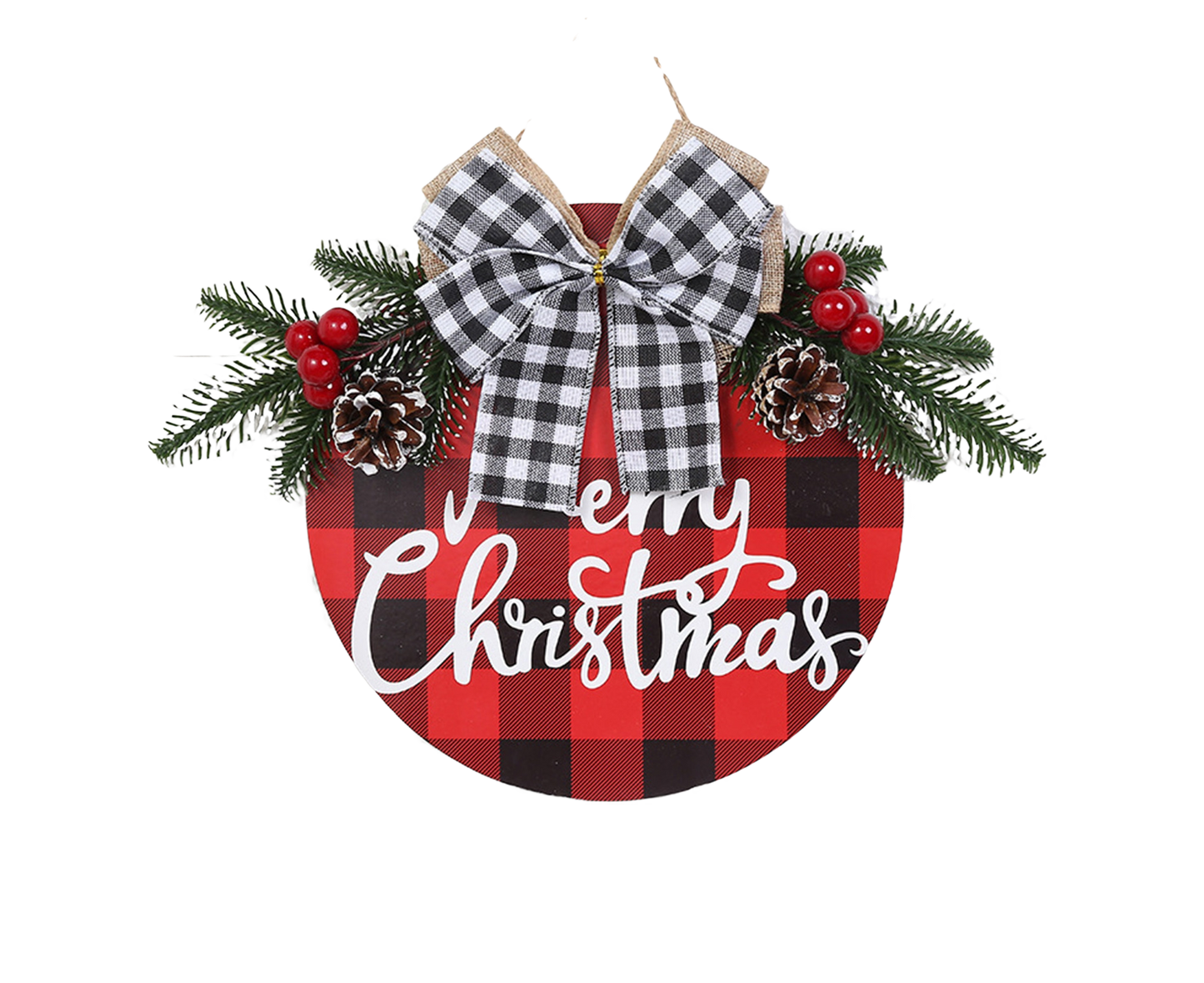 Welcome Sign Bow-knot Plaid Wooden Sign-Red