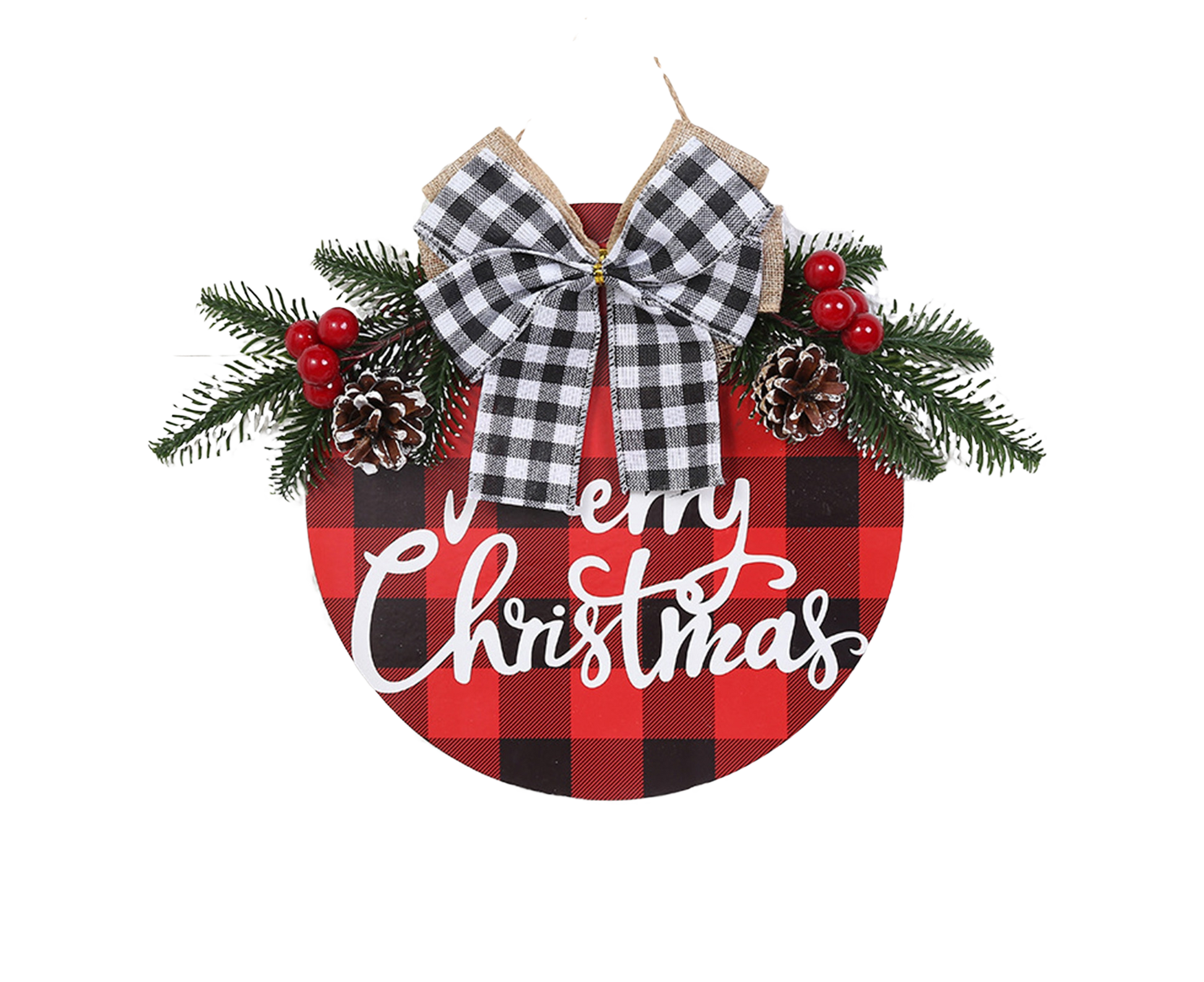 Welcome Sign Bow-knot Plaid Wooden Sign-Red