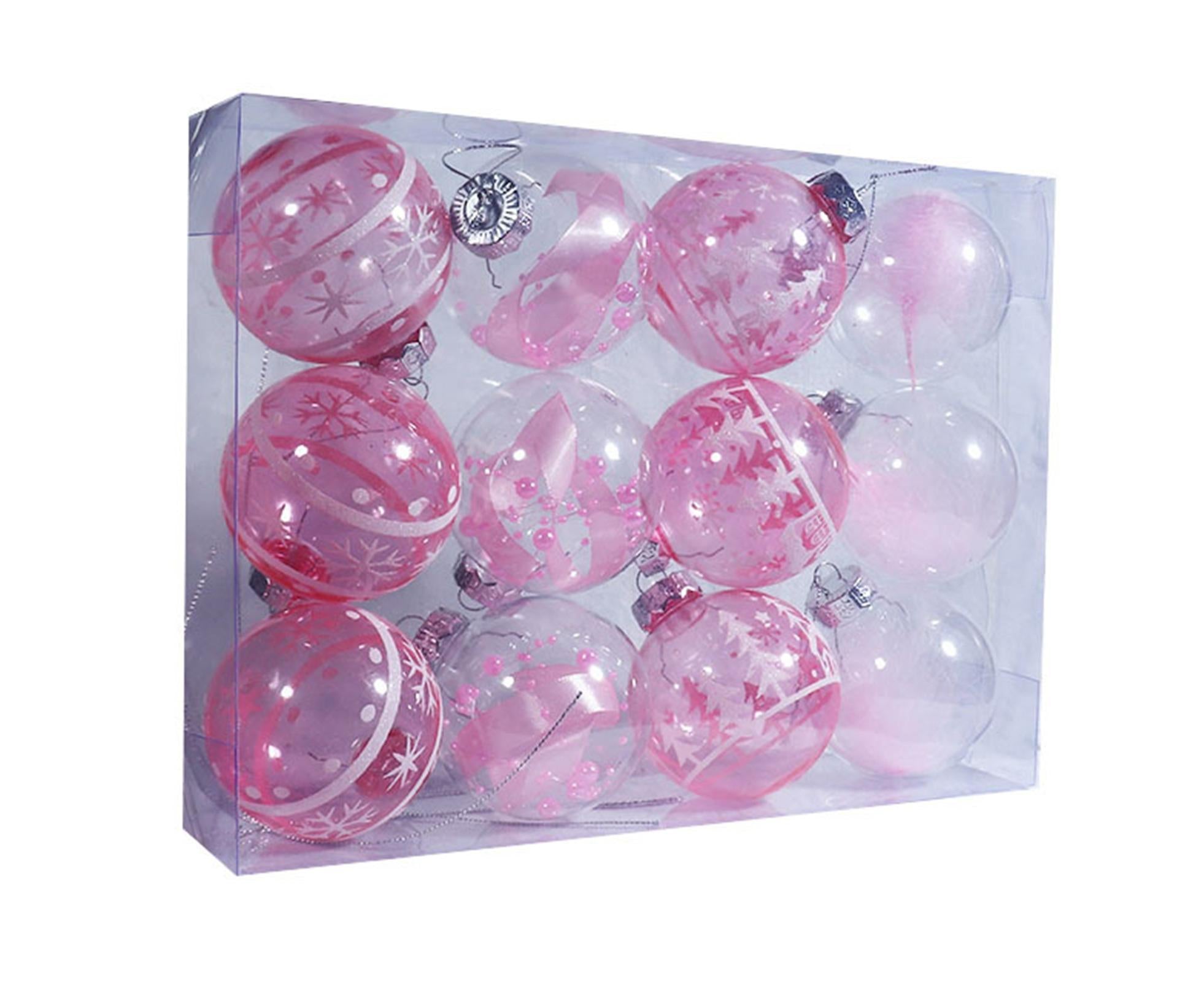 12Pcs Xmas Ball Ornament Round Party-Pink 8cm