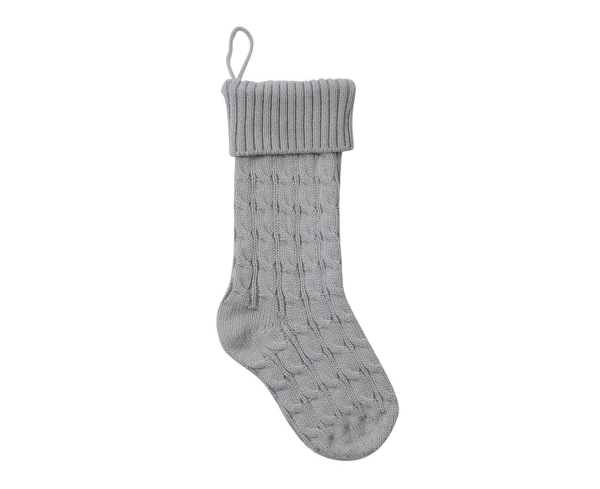 Christmas Sock Twist Pattern Knitted Large Capacity Hanging Stocking for Festival Party-Silver Gray