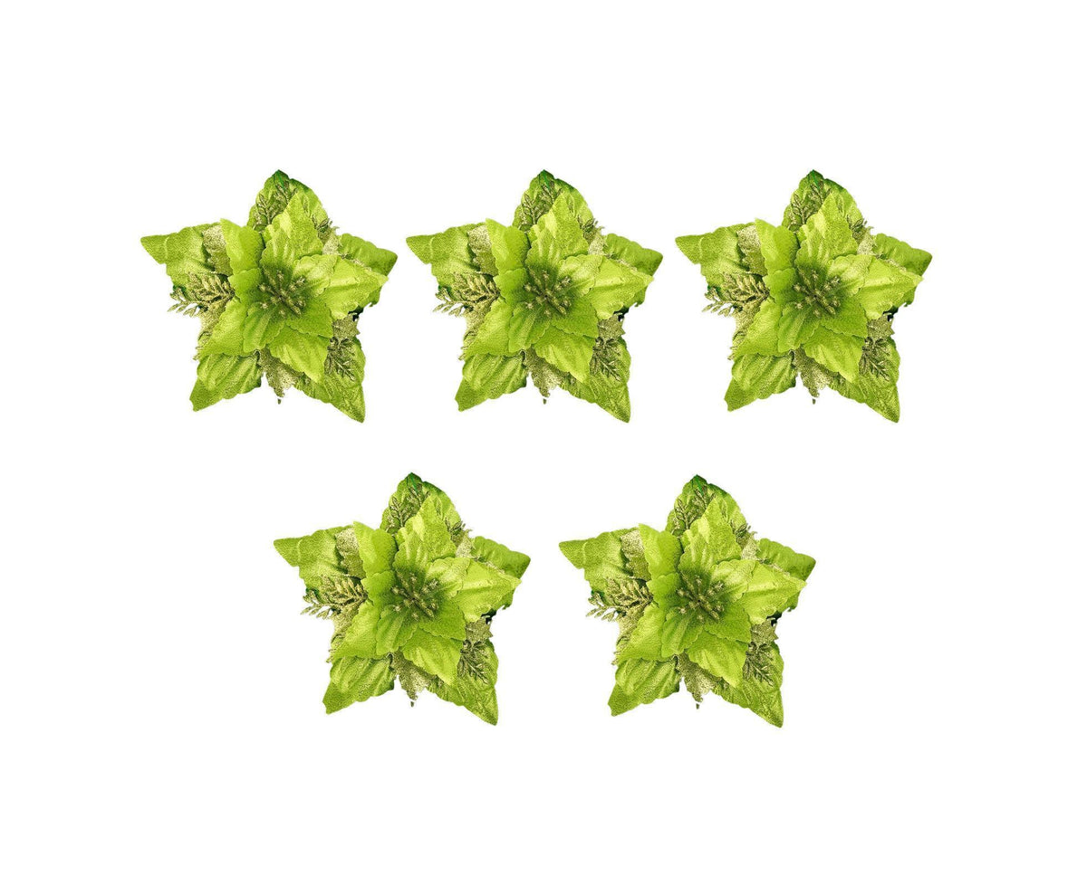 5Pcs Artificial Xmas Flower Leaves-Army Green