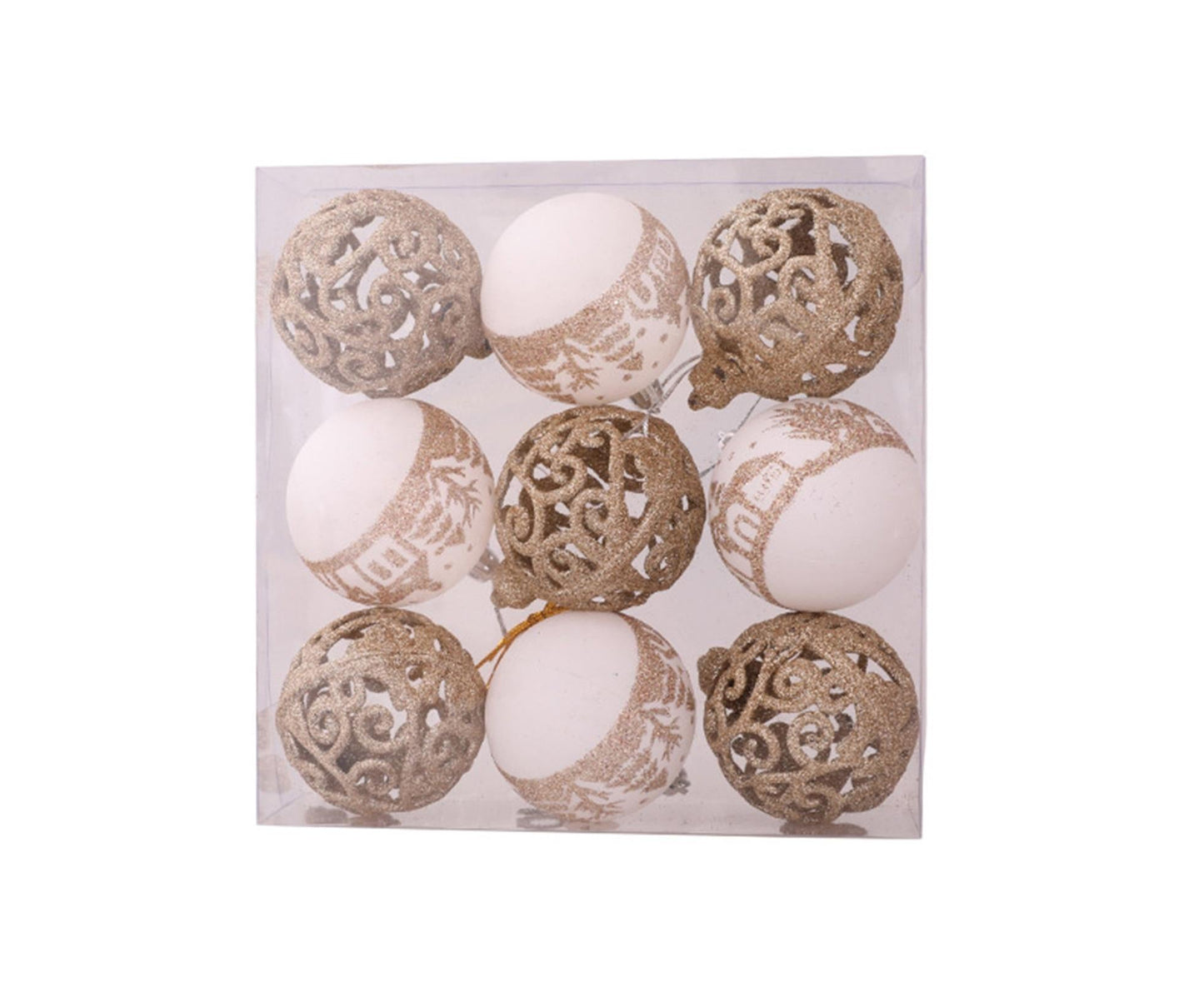 9Pcs Glitter Xmas Balls Pendant-Champaign Gold