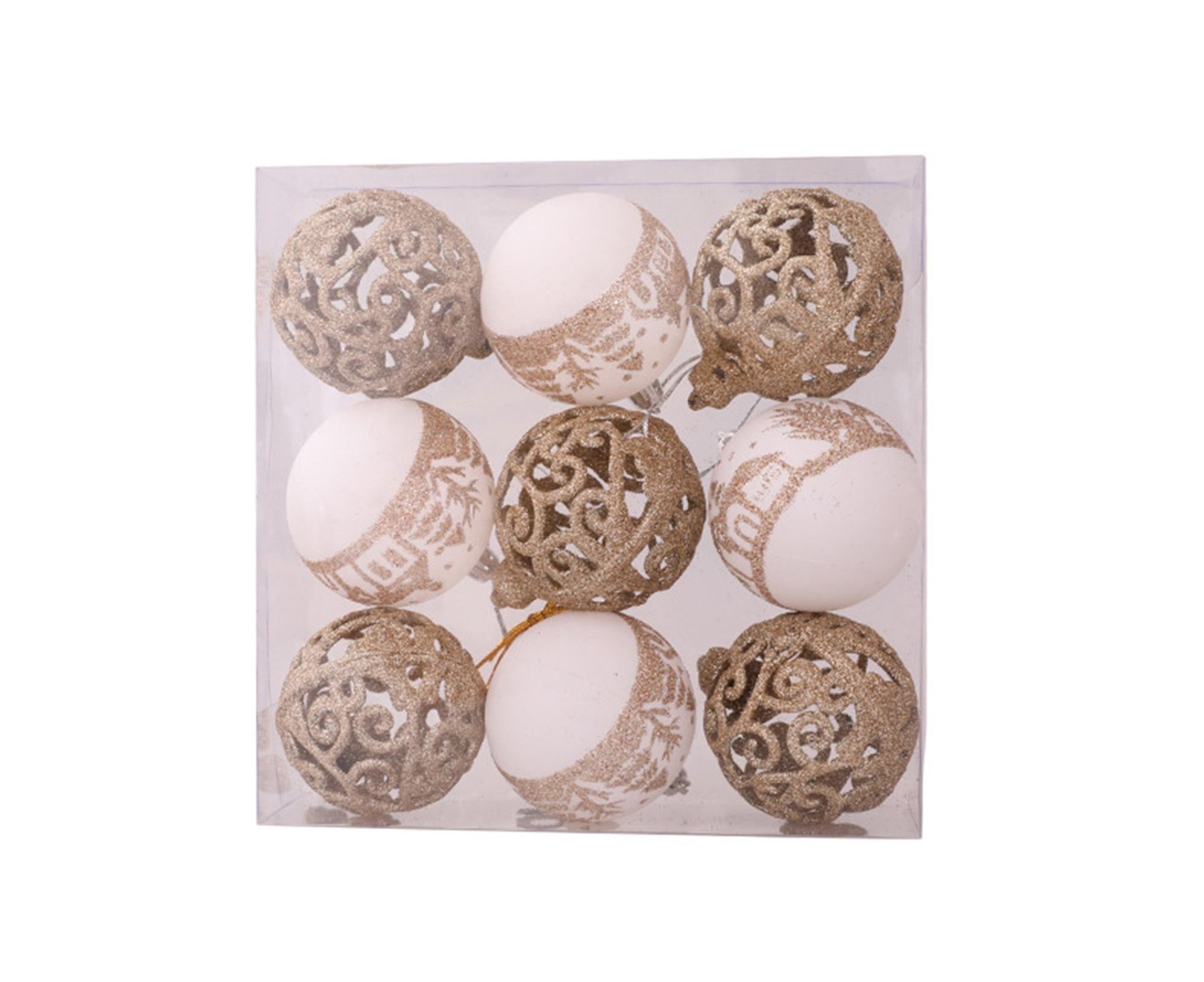 9Pcs Glitter Xmas Balls Pendant-Champaign Gold