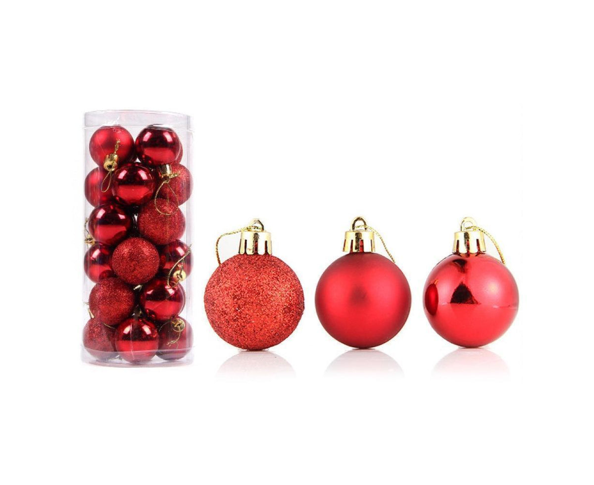 24Pcs Christmas Ball Delicate Reusable High Gloss Xmas Tree Decor Ball Pendant Home Decor-Red 4cm