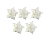 5Pcs Artificial Xmas Flower Leaves-Silver White