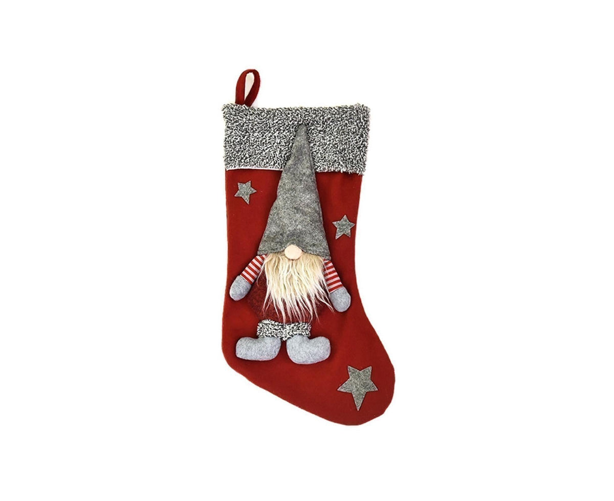 Doll Design Christmas Stocking with Lanyard Flannel New Year Candy Xmas Stocking Tree Decoration-Red