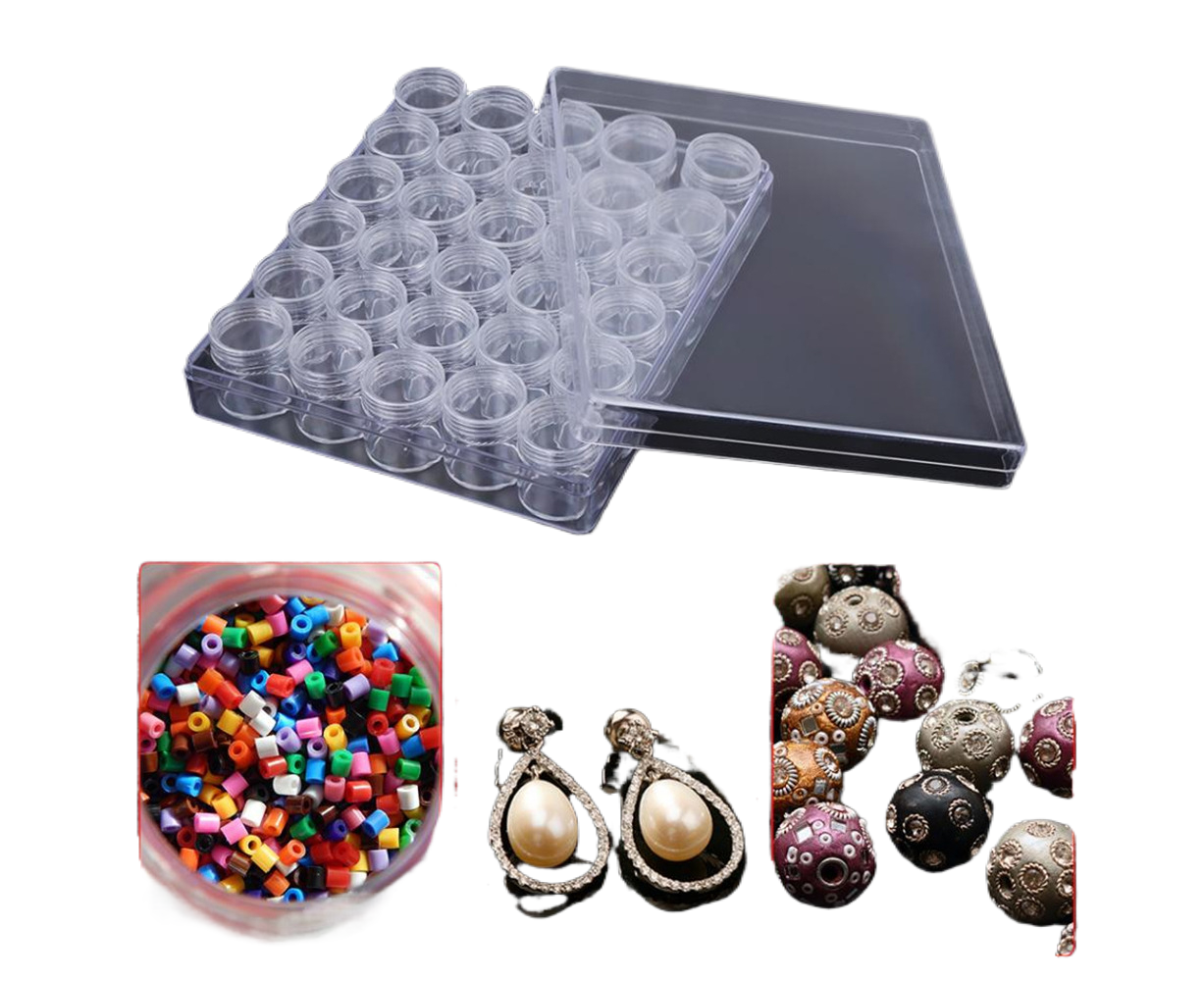 30 Jars Plastic Transparent Nail Art Rhinestone Storage Box Jewelry Organizer