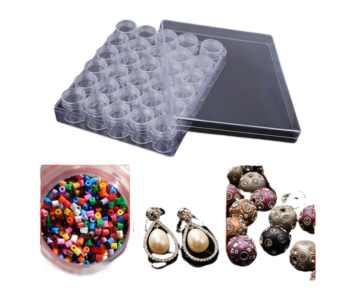 30 Jars Plastic Transparent Nail Art Rhinestone Storage Box Jewelry Organizer