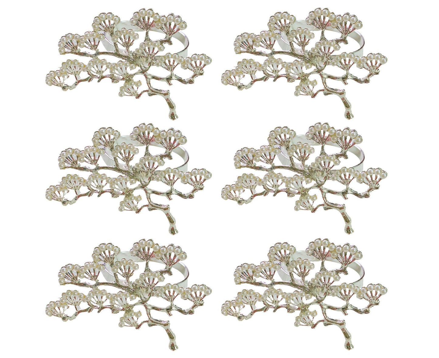 6Pcs Pine Tree Artificial Pearl Shape Napkin Ring Party Dinner Table Decoration-Silver