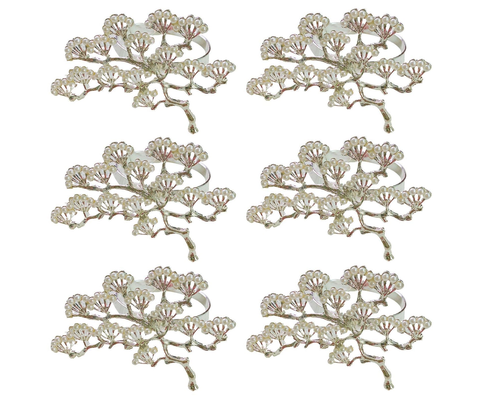 6Pcs Pine Tree Artificial Pearl Shape Napkin Ring Party Dinner Table Decoration-Silver