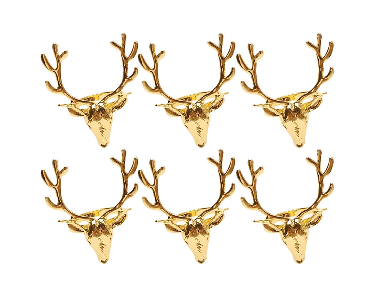 6Pcs Napkin Holder Deer Design Metal Table Decoration - Golden