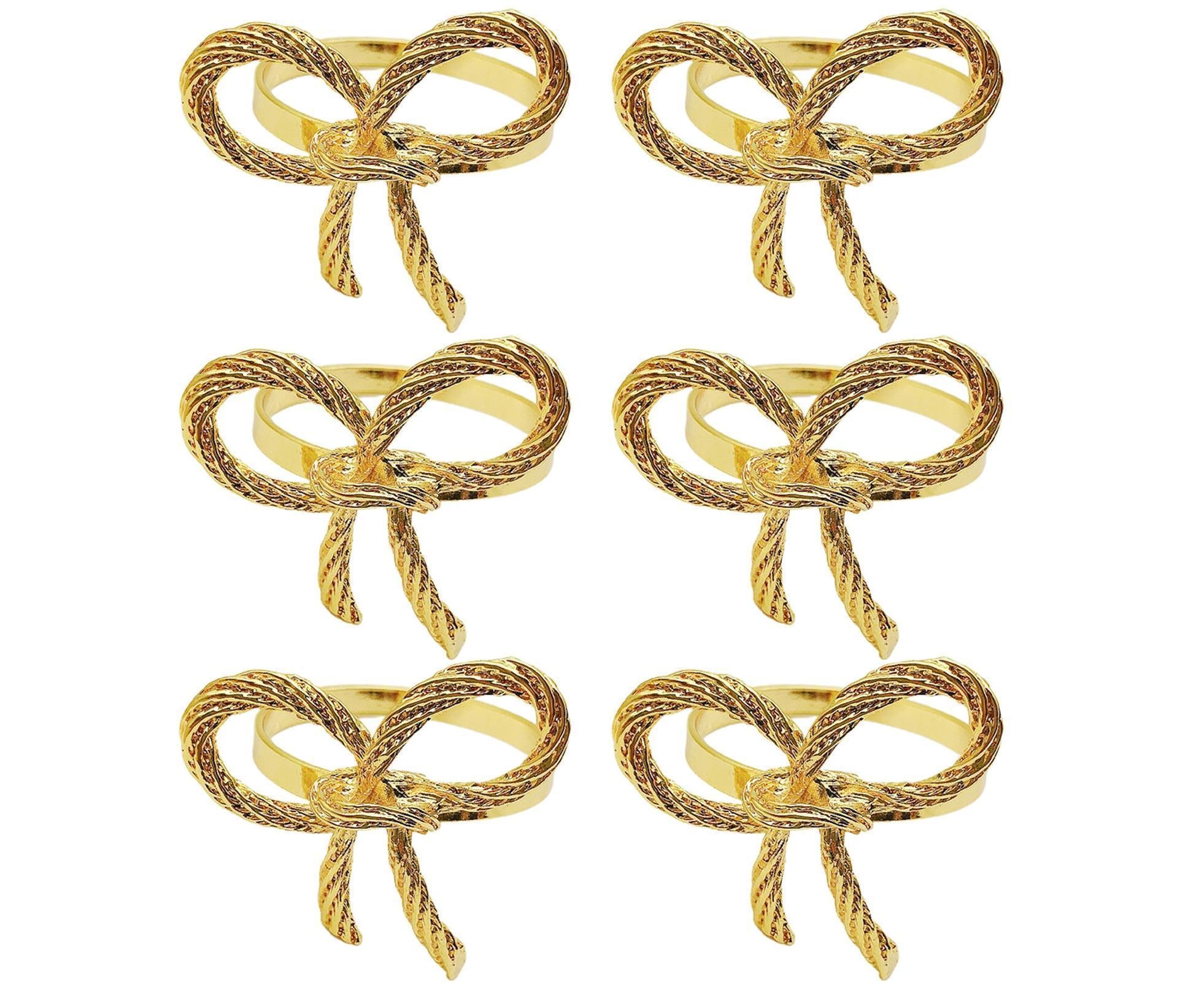 6Pcs Simple Bowknot Napkin Ring Buckle Holder Wedding Banquet Party Table Decor-Golden
