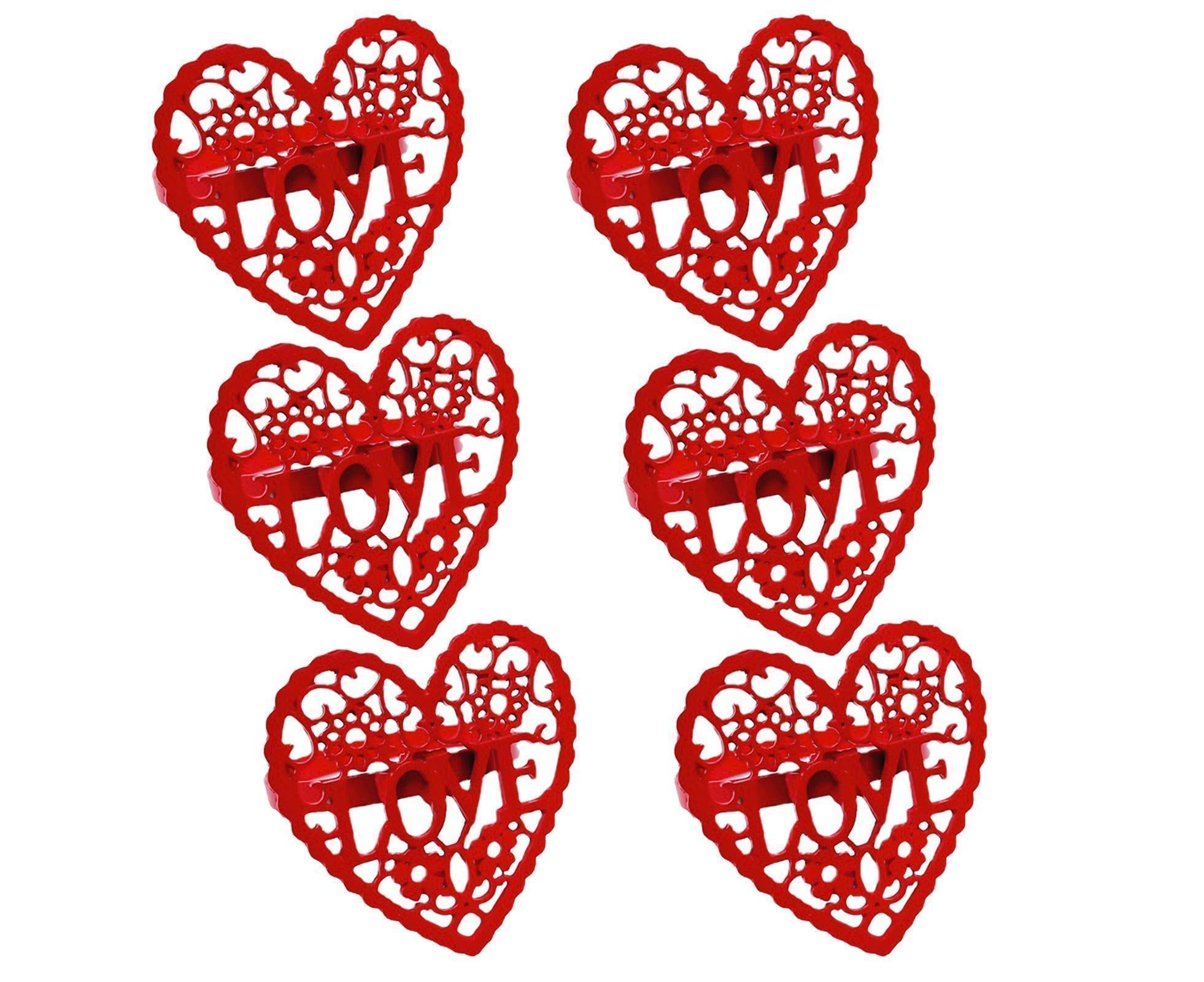 6Pcs Decorative Napkin Ring Effective Love Heart Shaped Metal Napkin Holder Desktop Decor-Red