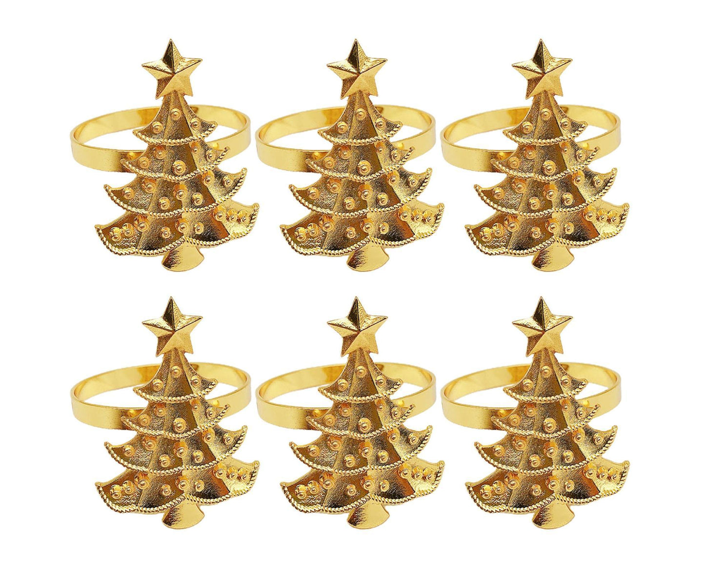 6Pcs Christmas Tree Wedding Home Xmas Party Table Decor Towel Buckle Napkin Ring-Golden