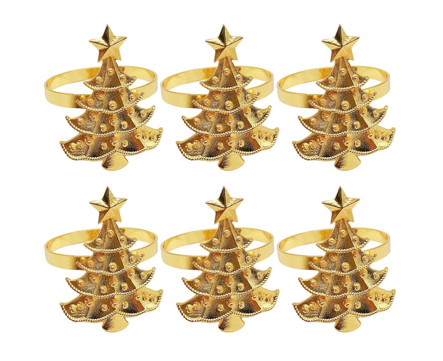 6Pcs Christmas Tree Wedding Home Xmas Party Table Decor Towel Buckle Napkin Ring-Golden