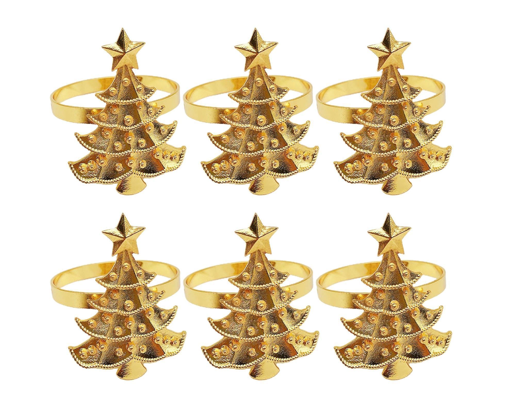6Pcs Christmas Tree Wedding Home Xmas Party Table Decor Towel Buckle Napkin Ring-Golden