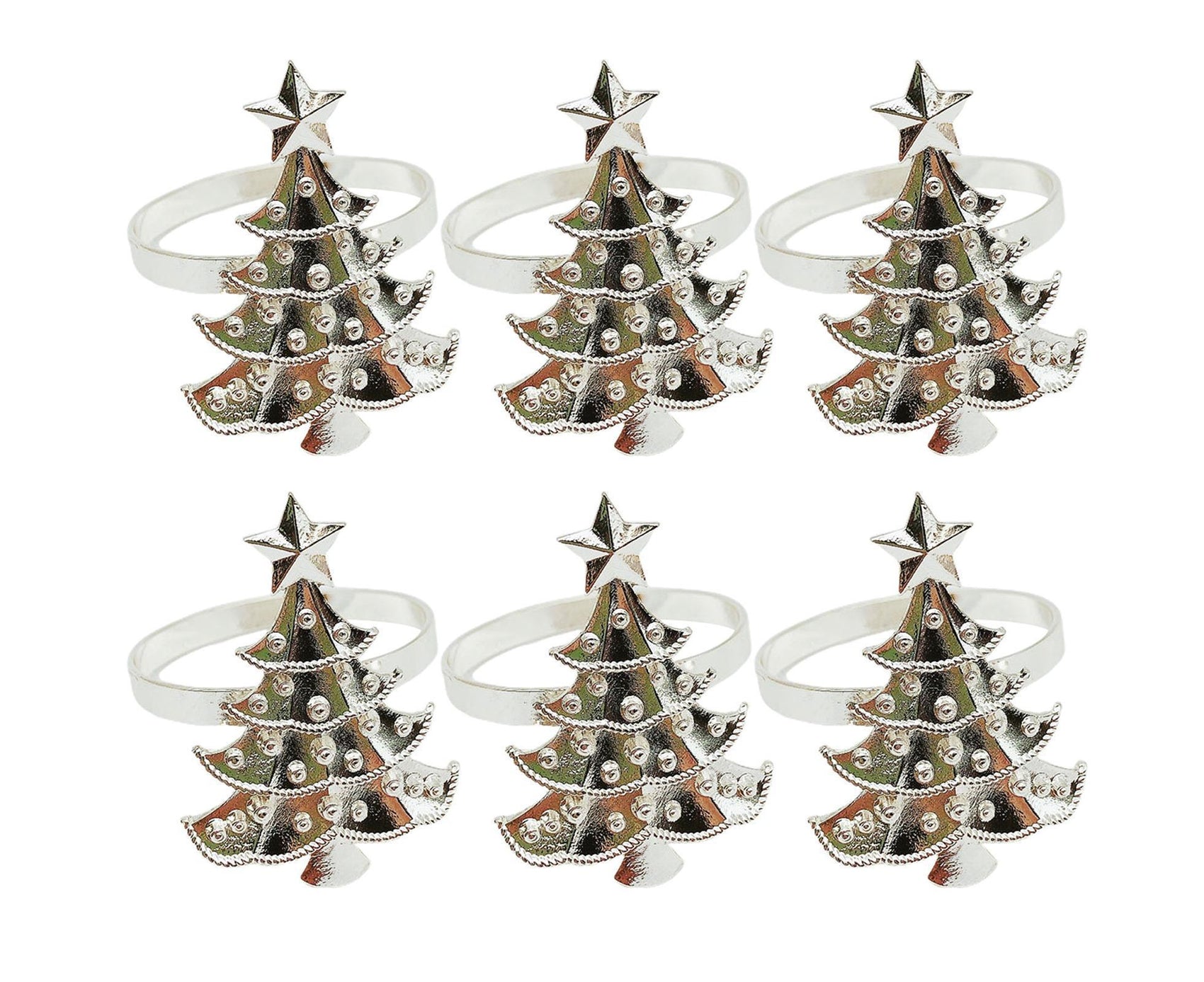 6Pcs Christmas Tree Wedding Home Xmas Party Table Decor Towel Buckle Napkin Ring-Silver